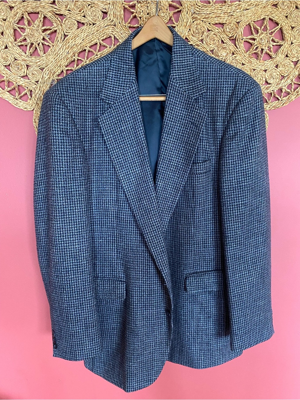 Vintage Haggar USA Houndstooth Tweed Blazer Jacket Two-Button Coat